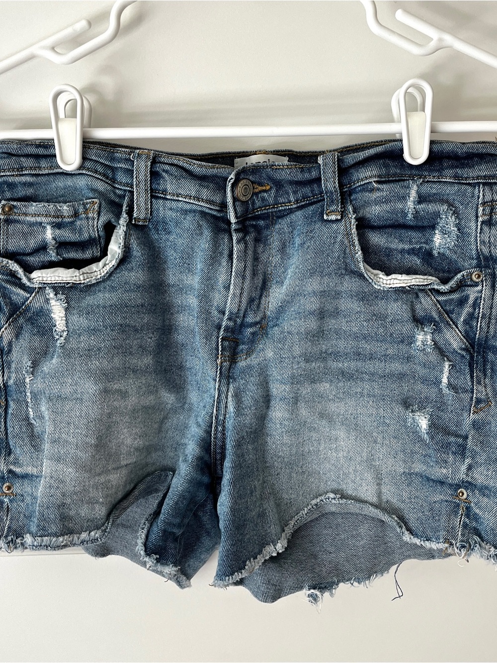 Kensie Jeans High Rise Distressed Cutoffs Denim Shorts Medium Wash Size 8/29